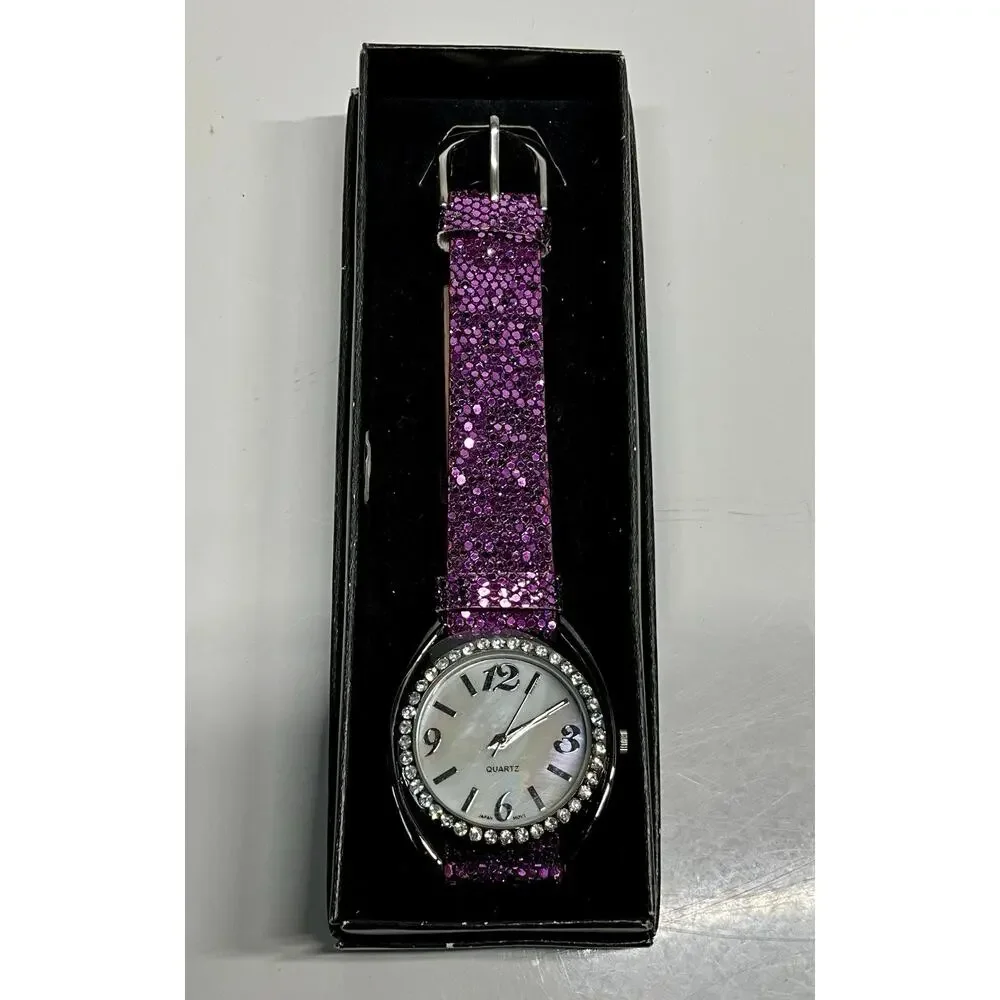 Retro Avon Quartz Purple Glittering Strap Watch 2011 WORKS - BNIB
